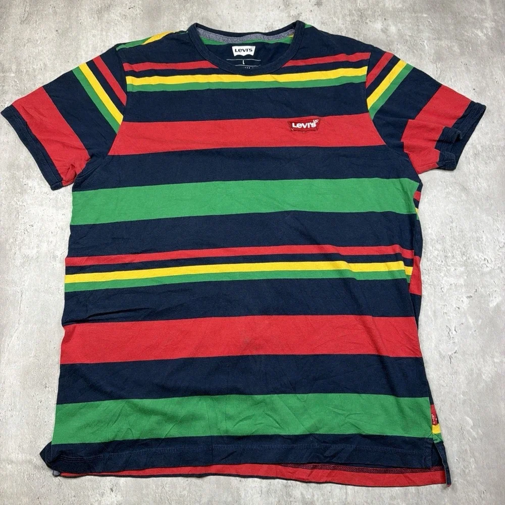 Levi's Multi-Color Striped Men's Large T-Shirt Y2K Blue Red Green Yellow